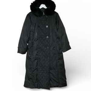 TAHARI Down Coat with Rex Fur Hood